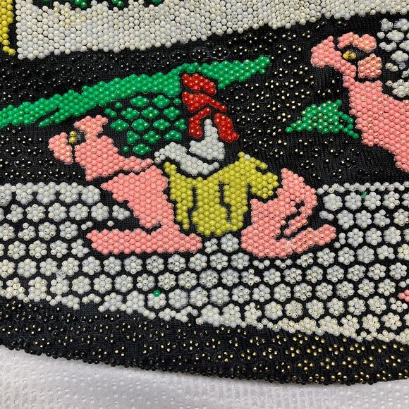 Jerusalem Beaded Handmade Vintage Tote Bag Purse Black Double Handle Israel - Picture 5 of 10